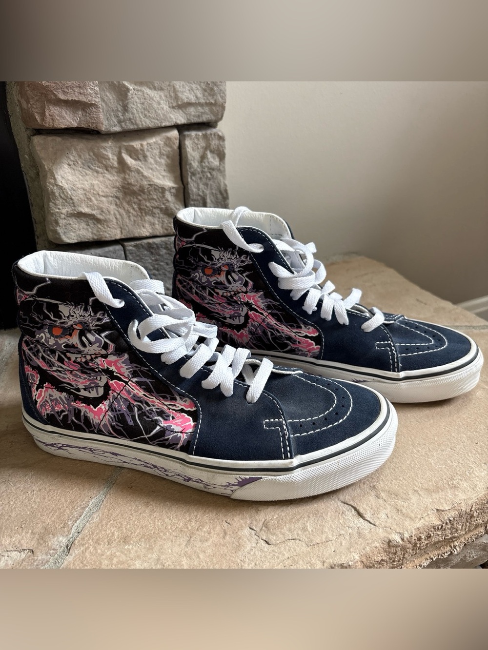 Vans Women's Sk8 Hi Zap Glow Dragon High-Top Sneakers Navy Pink